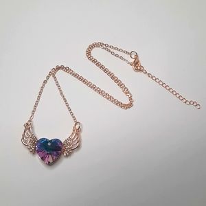 Guardian Angel Purple and Blue Rainbow Heart Wings Adjustable Necklace